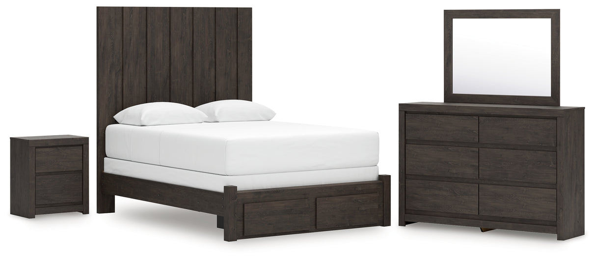 Fraluna Queen Panel Storage Bed with Mirrored Dresser and Nightstand in Charcoal from Ashley Furniture - Luna Furniture