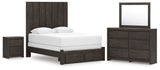 Fraluna Queen Panel Storage Bed with Mirrored Dresser and Nightstand in Charcoal from Ashley Furniture - Luna Furniture