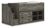 Frandern Gray Twin Loft Bed with Bookcase and Drawer Storage from Ashley - Luna Furniture