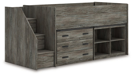 Frandern Gray Twin Loft Bed with Bookcase and Drawer Storage from Ashley - Luna Furniture