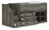 Frandern Gray Twin Loft Bed with Bookcase and Drawer Storage from Ashley - Luna Furniture