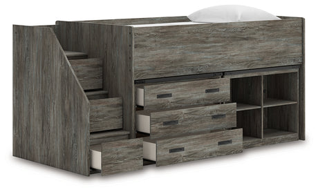 Frandern Gray Twin Loft Bed with Bookcase and Drawer Storage from Ashley - Luna Furniture