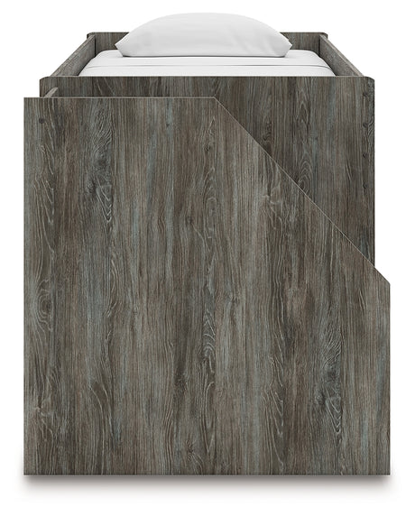 Frandern Gray Twin Loft Bed with Bookcase and Drawer Storage from Ashley - Luna Furniture