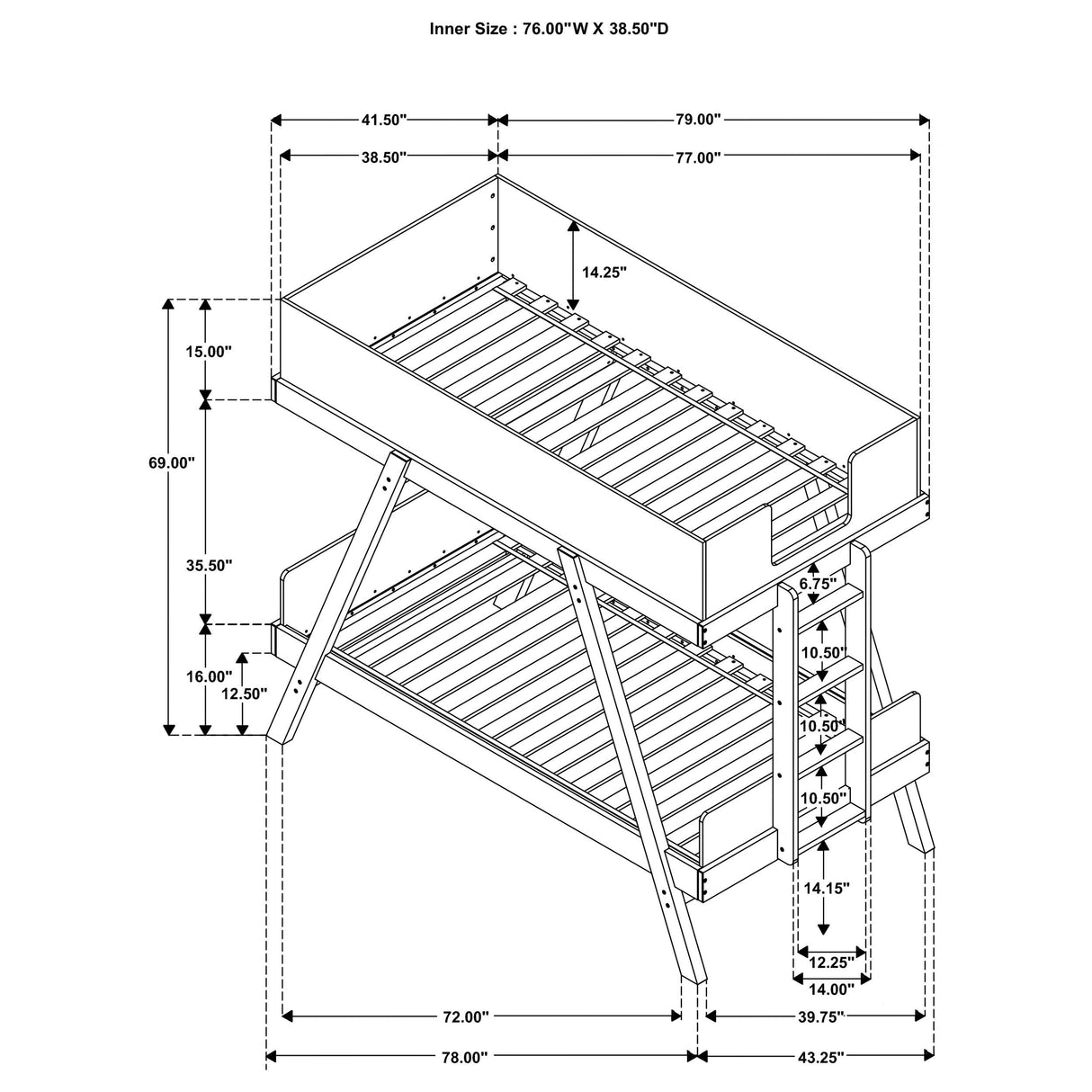 Frankie Blue Twin Over Twin Bunk Bed with 7-inch Mattresses from Coaster - Luna Furniture
