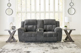Frohn Graphite Reclining Loveseat with Console from Ashley - Luna Furniture