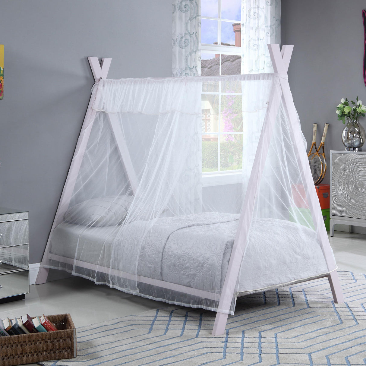 Fultonville Pink Metal Twin Tent Bed with 7-inch Mattress from Coaster - Luna Furniture