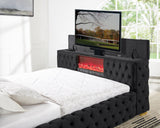 Future Black Velvet Queen Platform Bed with Footboard TV Lift from Happy Homes - Luna Furniture