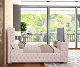 Future Pink Velvet King Platform Bed with Footboard TV Lift from Happy Homes - Luna Furniture