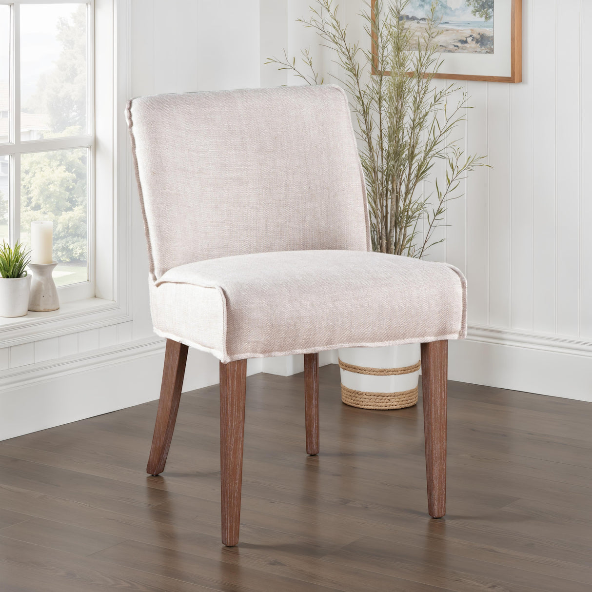 Buddy 20" Dining Chair in Beige Linen with Natural Legs, Set of 2 from Home Trends & Design - Luna Furniture