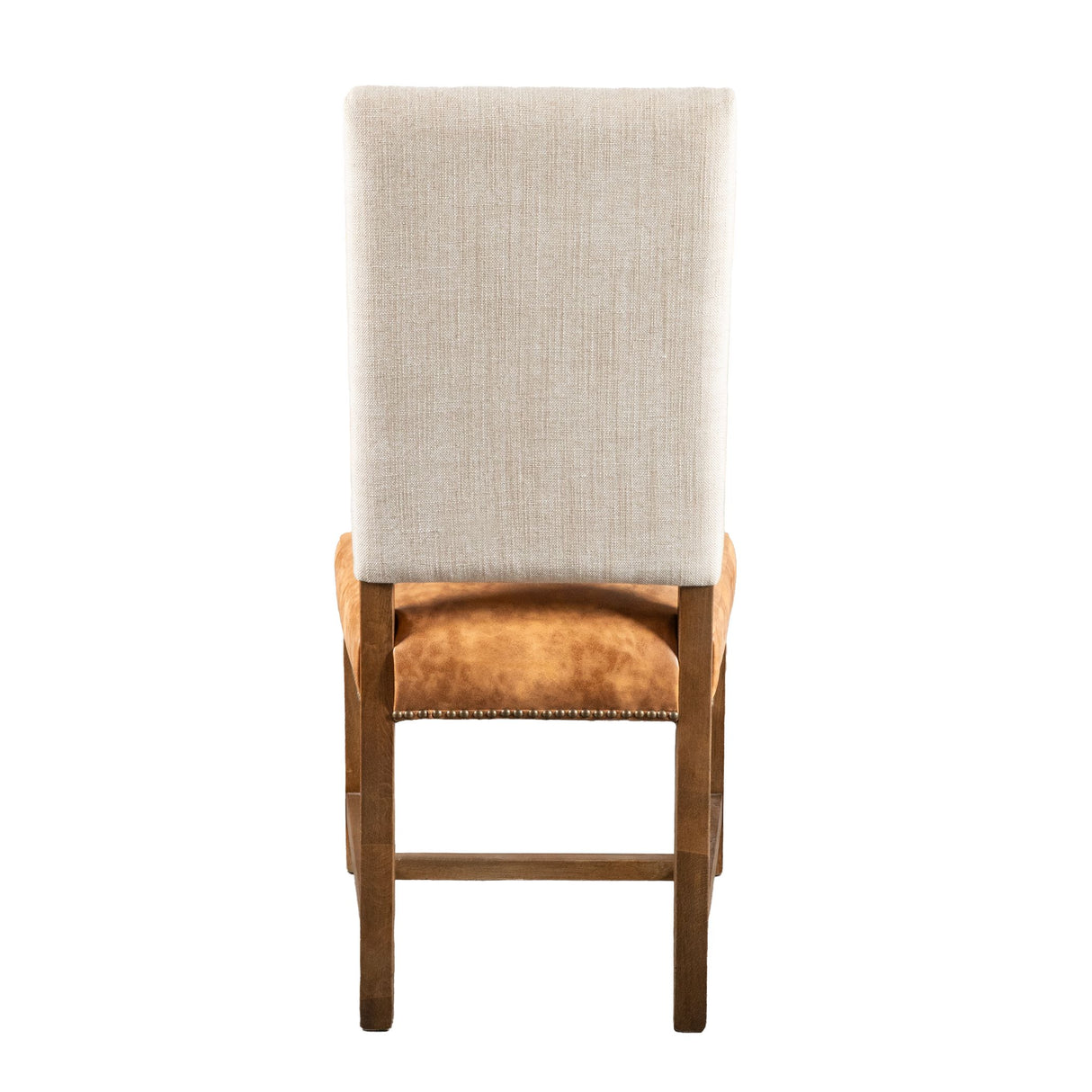 Darcy Dining Chair in Beige Linen and Warm Brown Leather with Earth Legs, Set of 2 from Home Trends & Design - Luna Furniture