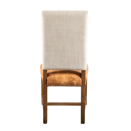 Darcy Dining Chair in Beige Linen and Warm Brown Leather with Earth Legs, Set of 2 from Home Trends & Design - Luna Furniture
