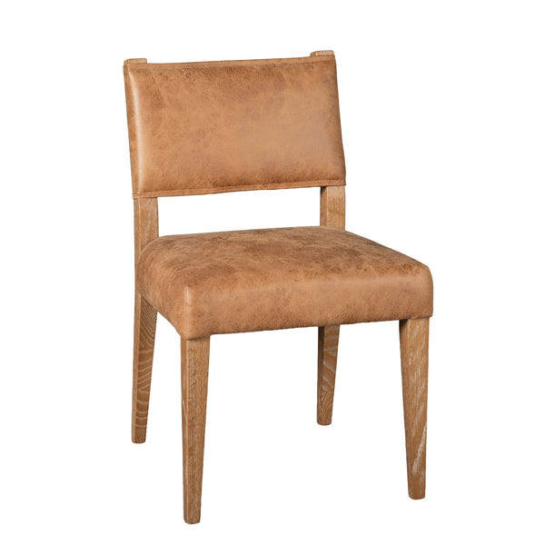 Maya 21" Tan Leather and Natural Legs Dining Chair, Set of 2