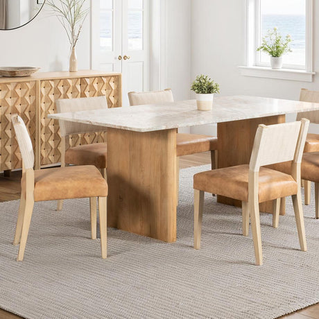 Maya 21" Dining Chair in Durango Linen and Antique Leather with Napoleon Legs, Set of 2 from Home Trends & Design - Luna Furniture