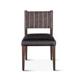 Maya 21" Dining Chair in Black Striped Linen and Black Leather with Dark Legs, Set of 2 from Home Trends & Design - Luna Furniture