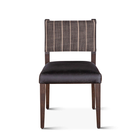 Maya 21" Dining Chair in Black Striped Linen and Black Leather with Dark Legs, Set of 2 from Home Trends & Design - Luna Furniture