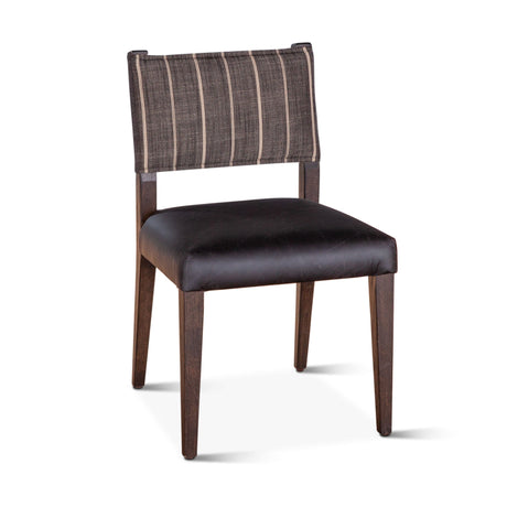 Maya 21" Dining Chair in Black Striped Linen and Black Leather with Dark Legs, Set of 2 from Home Trends & Design - Luna Furniture