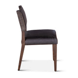 Maya 21" Dining Chair in Black Striped Linen and Black Leather with Dark Legs, Set of 2 from Home Trends & Design - Luna Furniture