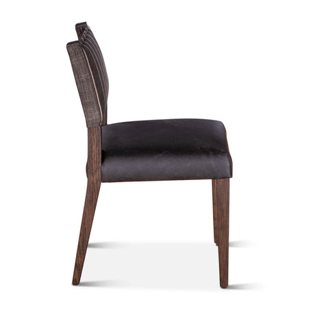 Maya 21" Dining Chair in Black Striped Linen and Black Leather with Dark Legs, Set of 2 from Home Trends & Design - Luna Furniture
