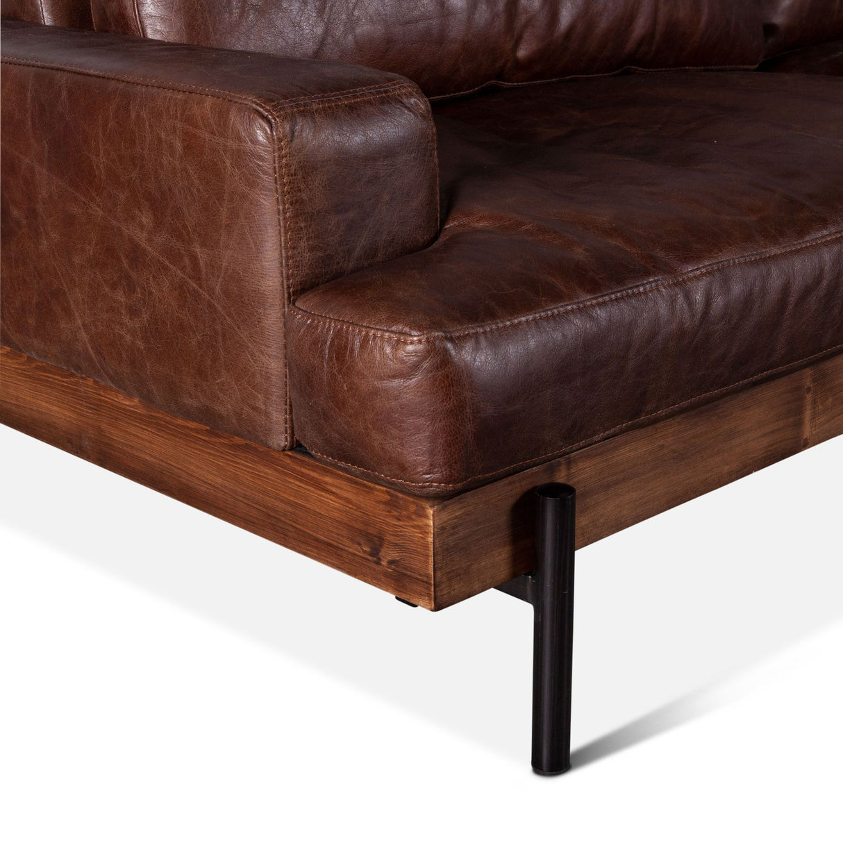 Portofino Industrial 94" Sofa in Geisha Brown Leather from Home Trends & Design - Luna Furniture