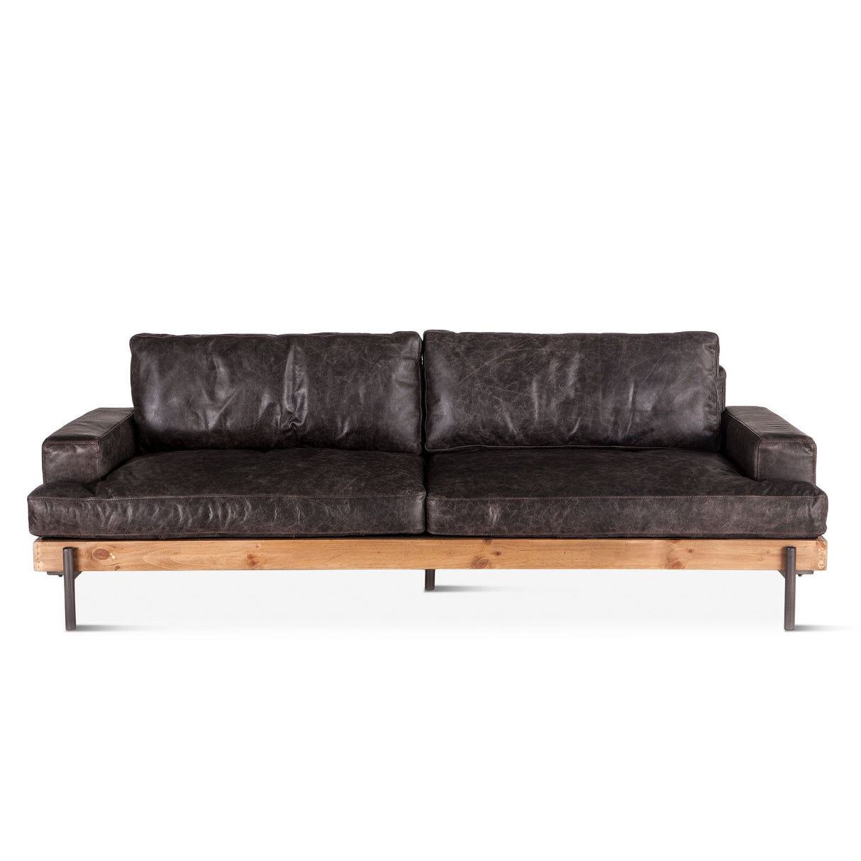 Portofino Industrial 94" Sofa in Morocco Black Leather from Home Trends & Design - Luna Furniture