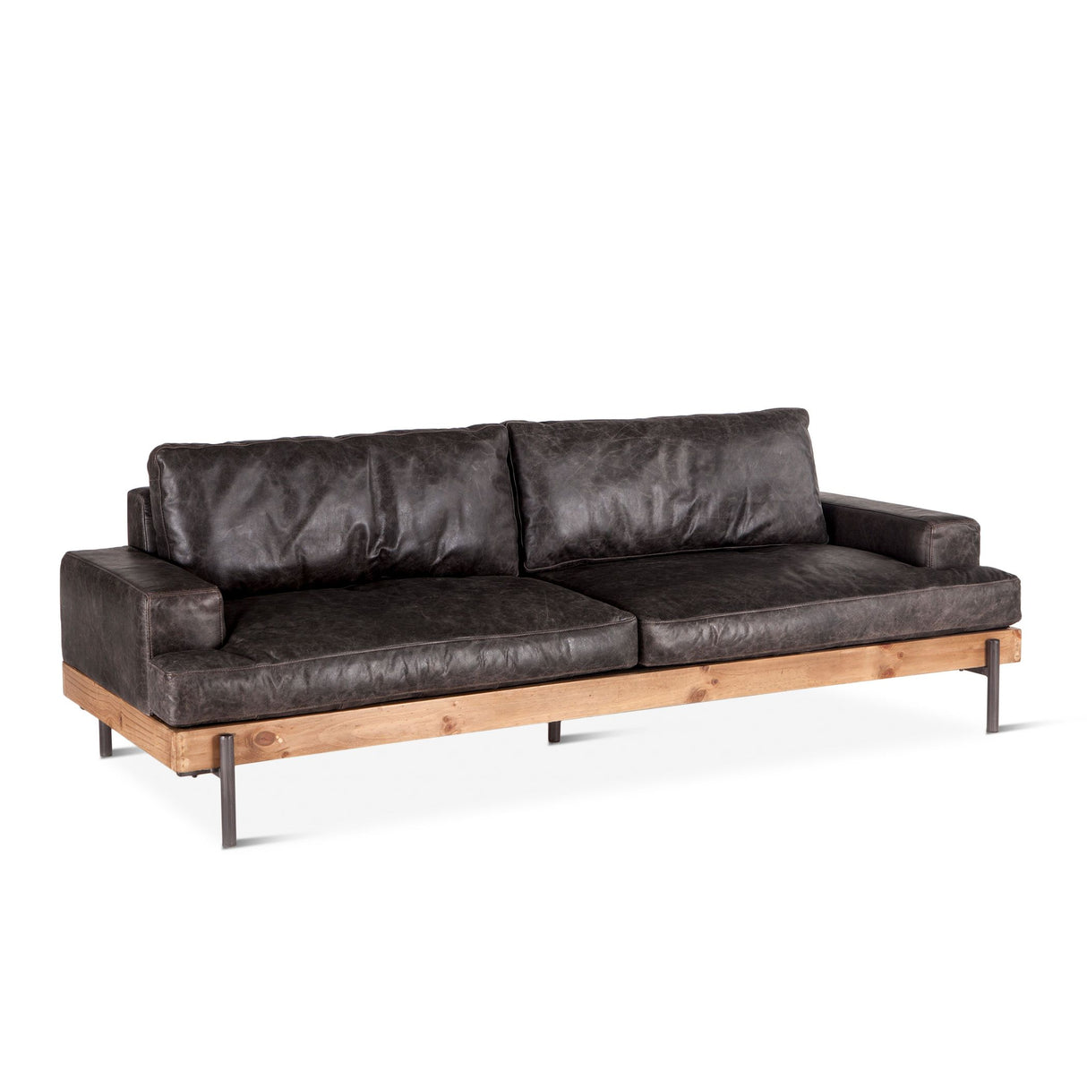 Portofino Industrial 94" Sofa in Morocco Black Leather from Home Trends & Design - Luna Furniture