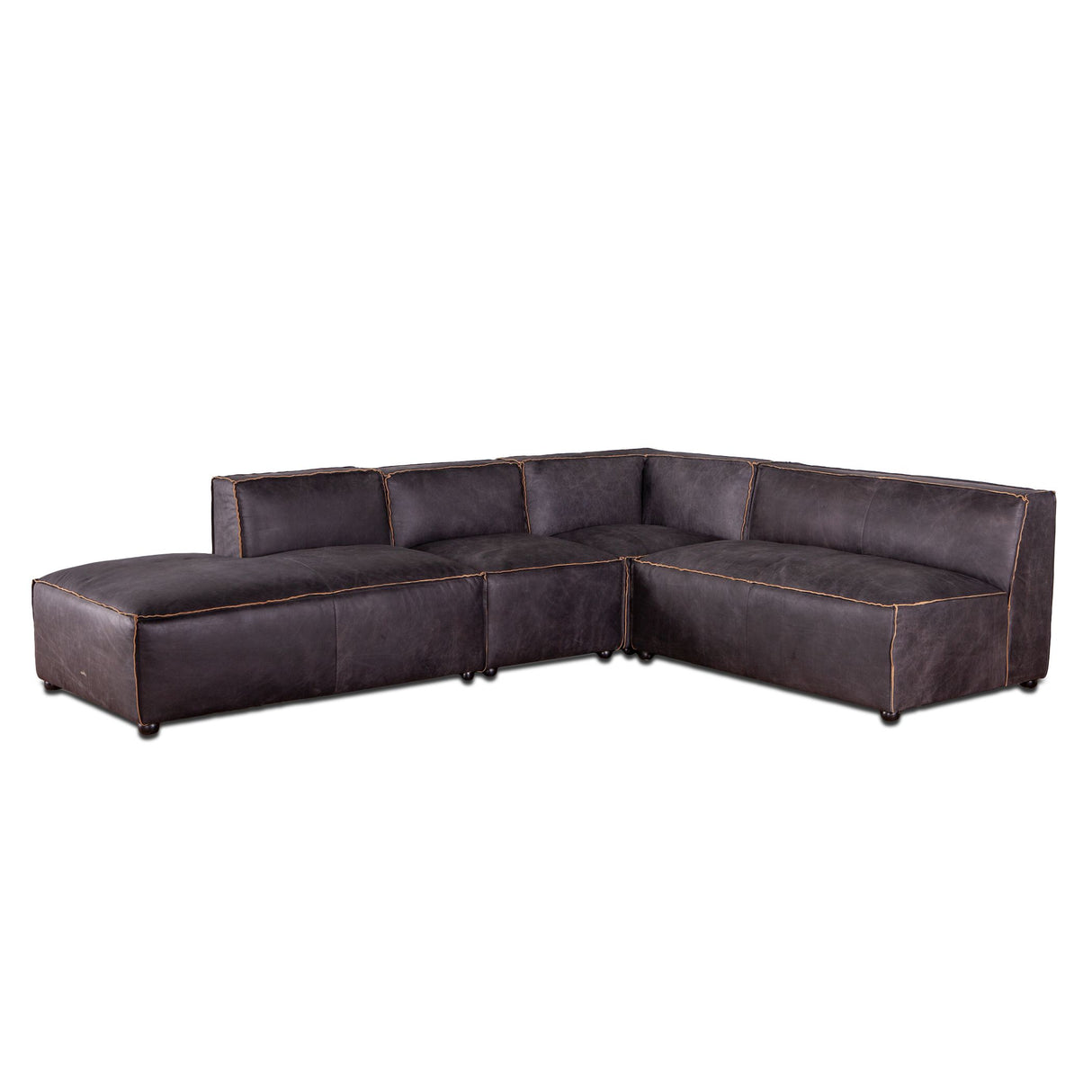 Portofino Loft Three Piece Sectional Sofa in Antique Ebony Leather from Home Trends & Design - Luna Furniture