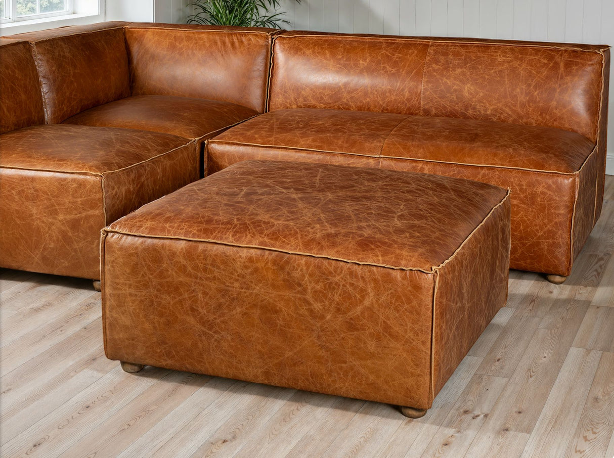 Portofino Loft Sectional Ottoman in Cocoa Brown Leather from Home Trends & Design - Luna Furniture