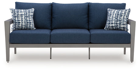 Gali Gray/Blue Outdoor Sofa/Chairs/Table Set (Set of 4) from Ashley - Luna Furniture