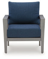 Gali Gray/Blue Outdoor Sofa/Chairs/Table Set (Set of 4) from Ashley - Luna Furniture