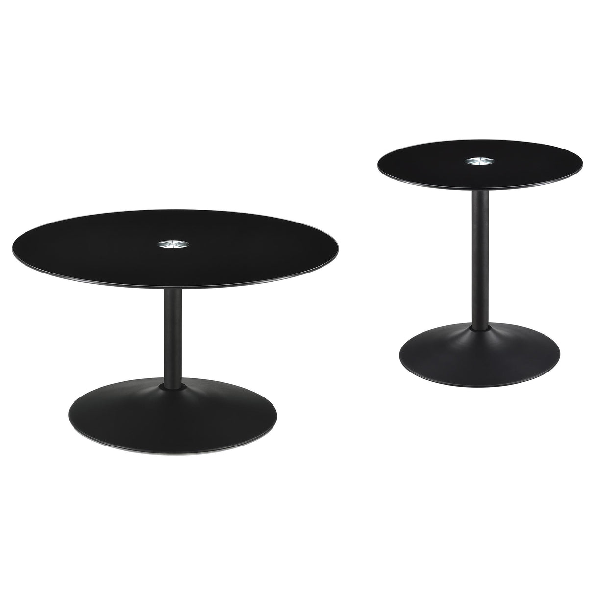 Ganso Black 2-Piece Round Glass Top Coffee and End Table Set from Coaster - Luna Furniture