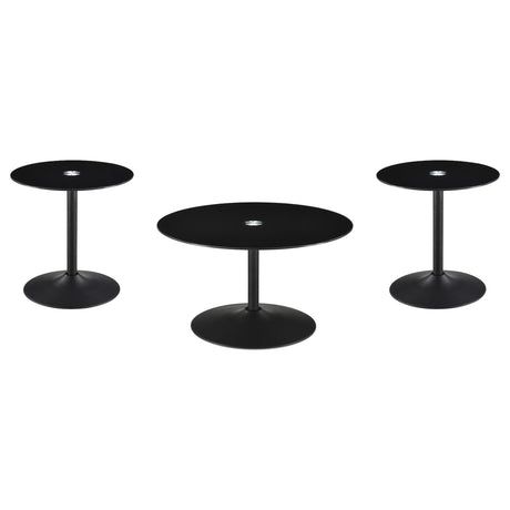 Ganso Black 3-Piece Round Glass Top Coffee and End Table Set from Coaster - Luna Furniture
