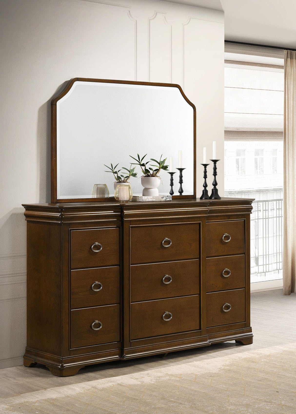 Garland Brown Cherry 11-Drawer Bedroom Dresser with Mirror from Coaster - Luna Furniture