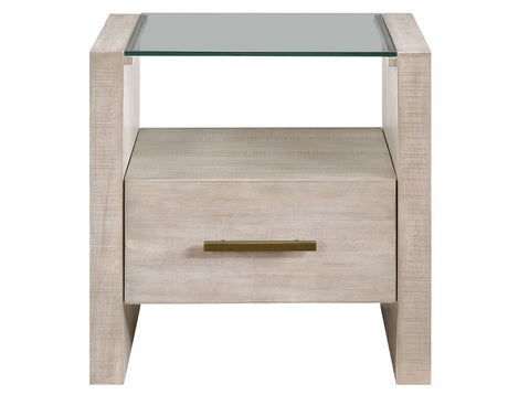 Garland Glass Top End Table, Washed Parchment Finish from Steve Silver - Luna Furniture