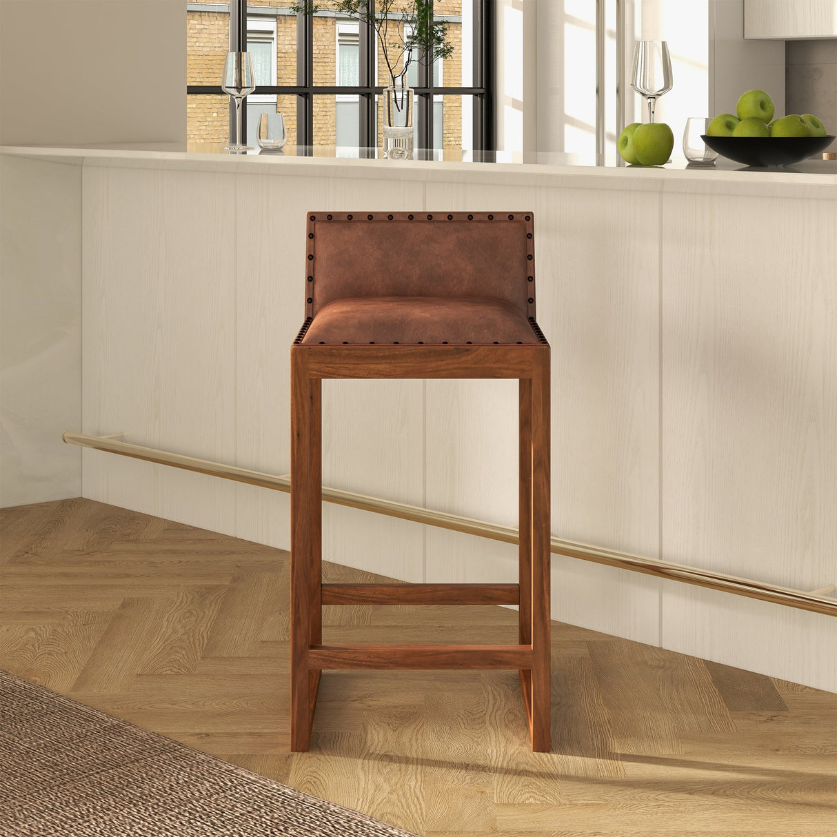Gavin 25'' Solid Wood Genuine Leather Counter Stool from Ashcroft Furniture - Luna Furniture
