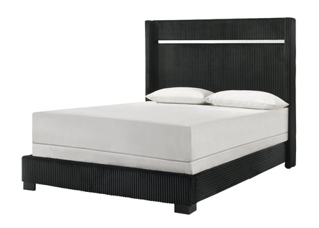 Gennro Black Corduroy King Upholstered Panel Bed from Crown Mark - Luna Furniture