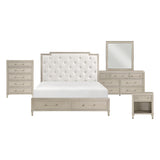 Genoa Light Oak 5-Piece Queen Upholstered Storage Platform Bedroom Set (QB+NS+DR+MR+CH) from Homelegance - Luna Furniture