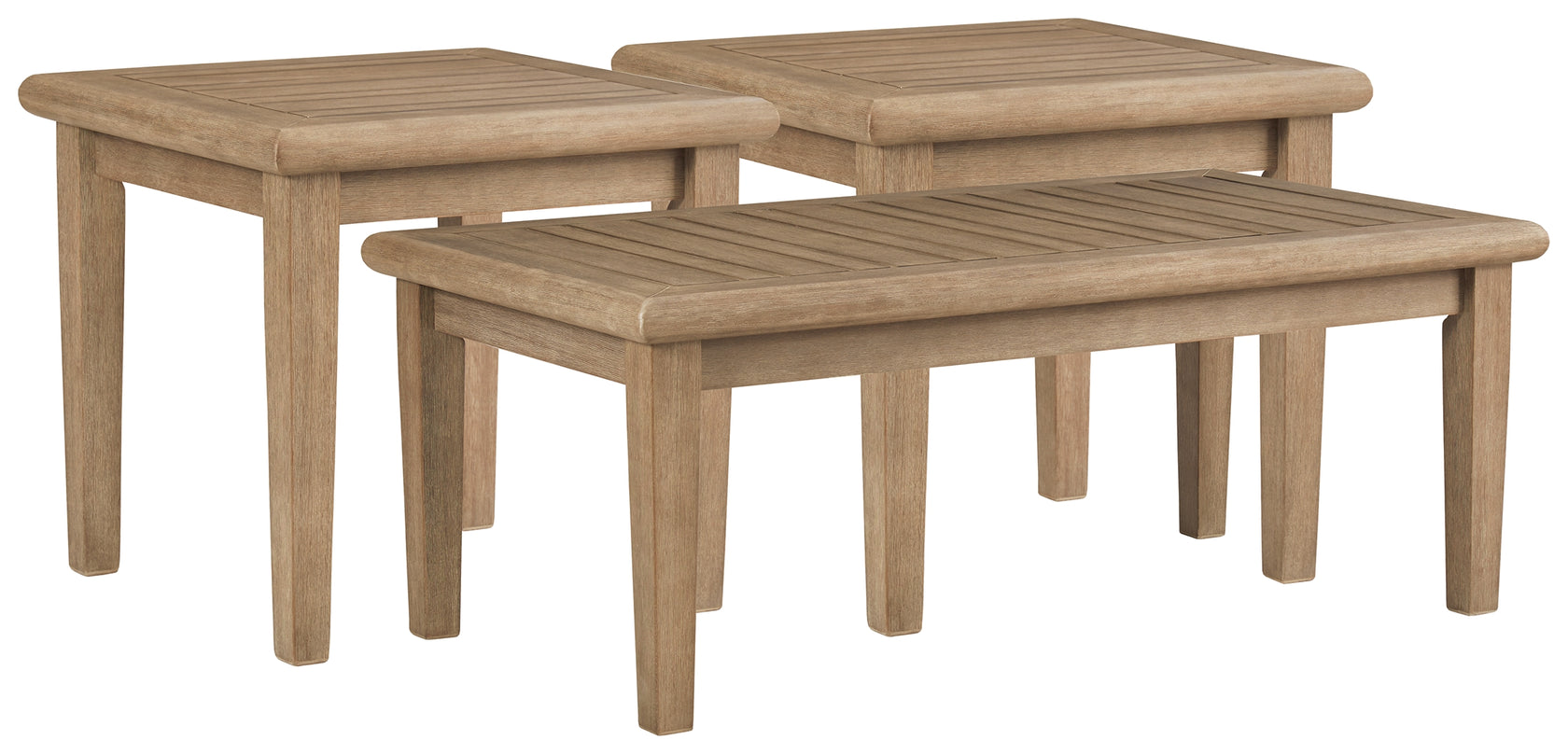 Gerianne Outdoor Coffee Table with 2 End Tables in Grayish Brown from Ashley Furniture - Luna Furniture