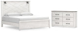 Gerridan King Panel Bed with Dresser in White/Gray from Ashley - Luna Furniture
