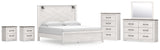 Gerridan King Panel Bed with Mirrored Dresser, Chest and 2 Nightstands in White/Gray from Ashley - Luna Furniture