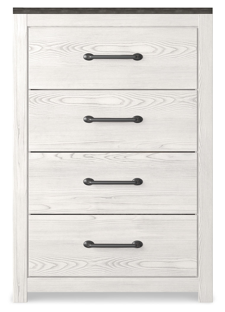 Gerridan King Panel Bed with Mirrored Dresser, Chest and 2 Nightstands in White/Gray from Ashley - Luna Furniture