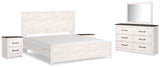 Gerridan King Panel Bed with Mirrored Dresser and 2 Nightstands in White/Gray from Ashley - Luna Furniture