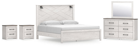 Gerridan King Panel Bed with Mirrored Dresser and 2 Nightstands in White/Gray from Ashley - Luna Furniture
