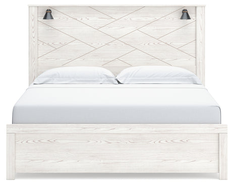 Gerridan King Panel Bed with Mirrored Dresser and Chest in White/Gray from Ashley - Luna Furniture