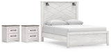 Gerridan Queen Panel Bed with 2 Nightstands in White/Gray from Ashley - Luna Furniture