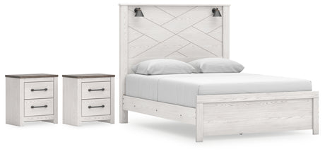 Gerridan Queen Panel Bed with 2 Nightstands in White/Gray from Ashley - Luna Furniture