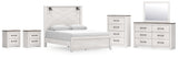 Gerridan Queen Panel Bed with Mirrored Dresser, Chest and 2 Nightstands in White/Gray from Ashley - Luna Furniture