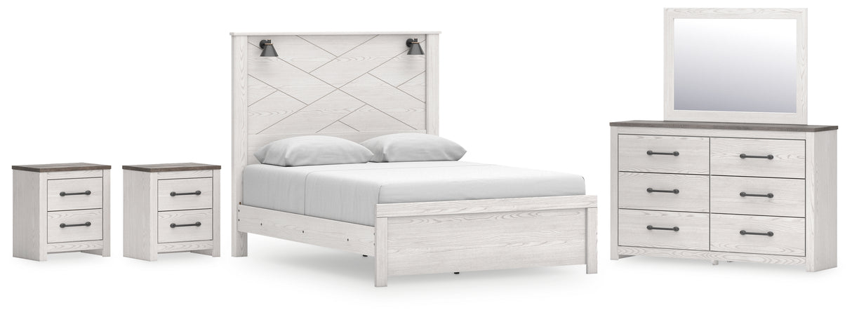 Gerridan Queen Panel Bed with Mirrored Dresser and 2 Nightstands in White/Gray from Ashley - Luna Furniture