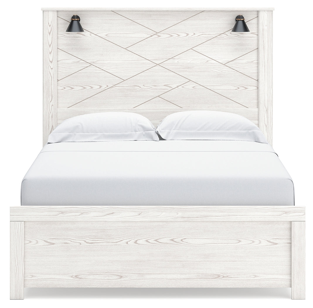Gerridan Queen Panel Bed with Mirrored Dresser and 2 Nightstands in White/Gray from Ashley - Luna Furniture