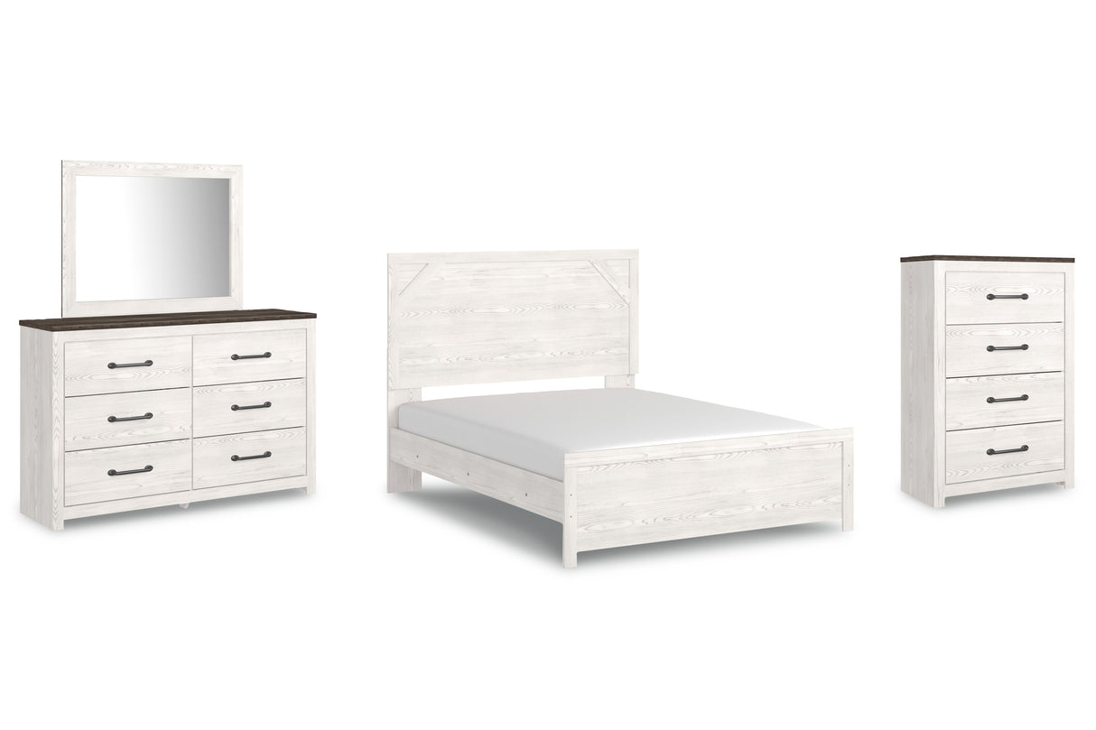 Gerridan Queen Panel Bed with Mirrored Dresser and Chest in White/Gray from Ashley - Luna Furniture