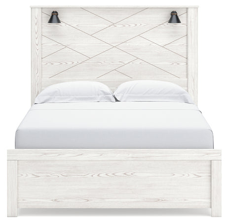 Gerridan Queen Panel Bed with Mirrored Dresser and Chest in White/Gray from Ashley - Luna Furniture